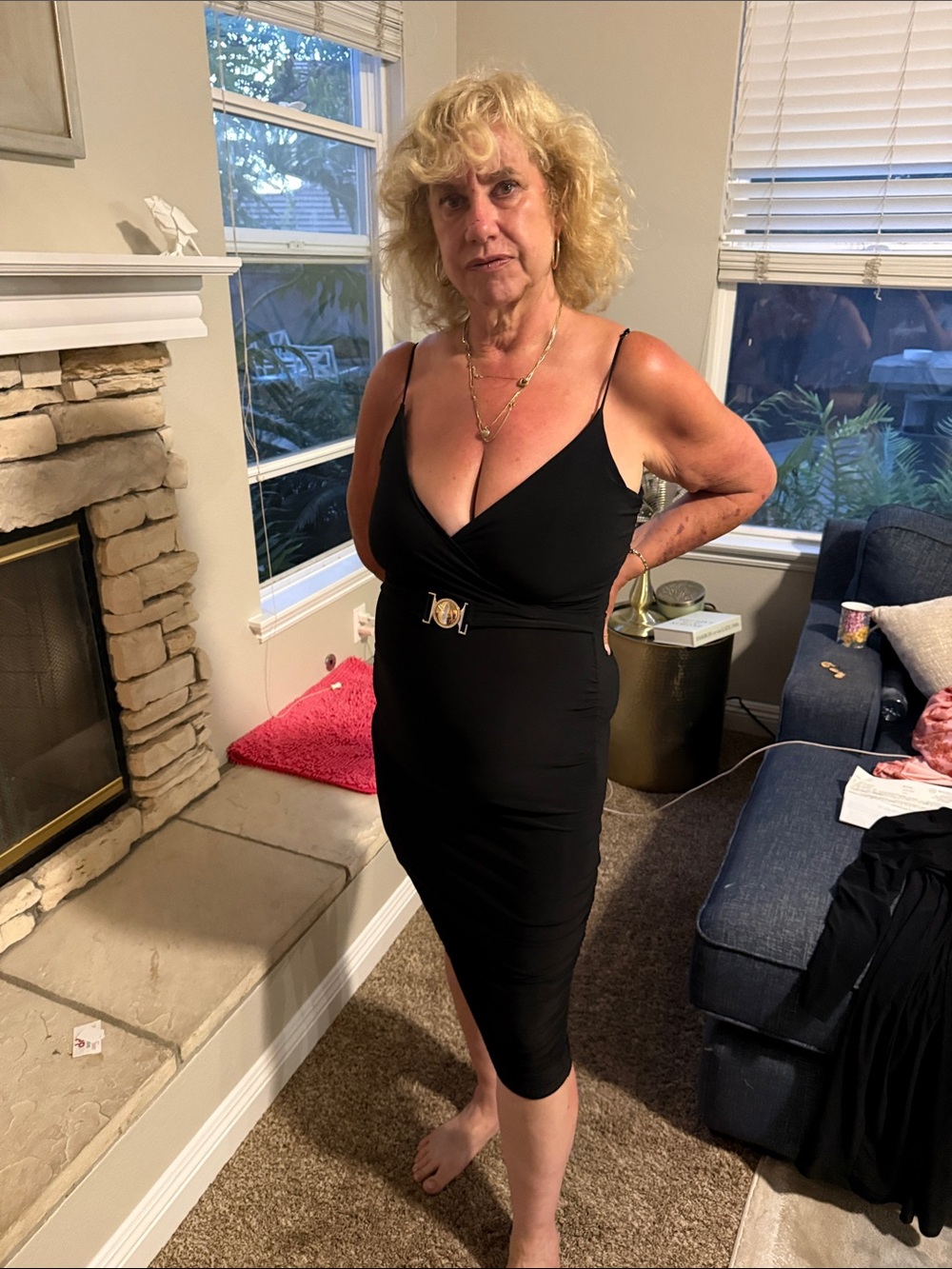 iris Black Midi Bodycon Dress with Gold Accent